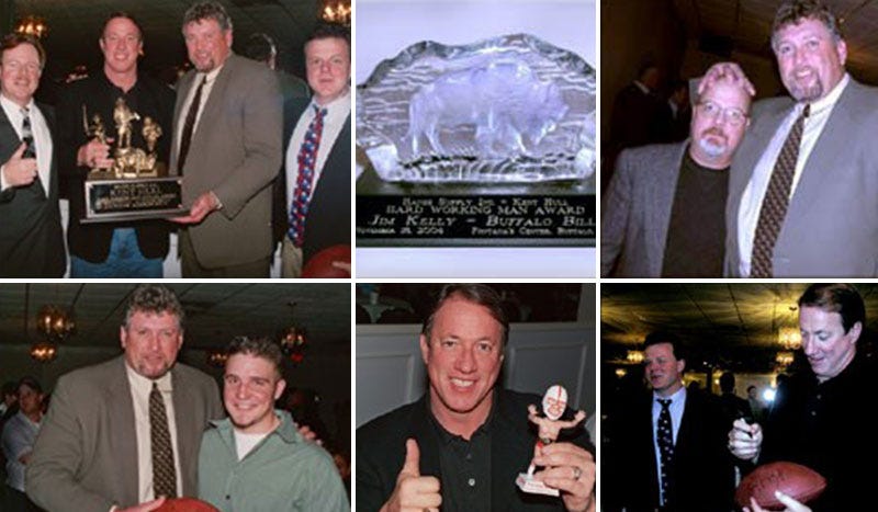 Ted Hanes, Jim Kelly holding trophy, Kent Hull, Bill Hanes
