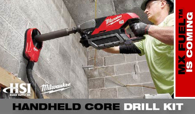 Man using Milwaukee Core Drill on cement wall