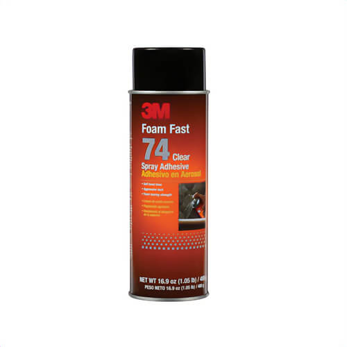 3M™ 00021200500459 Foam Fast 74 Synthetic Elastomer Spray Adhesive, 24 fl-oz Container Aerosol Can Container, Clear, 230°F