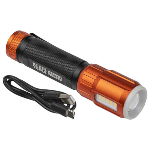 Klein® 56412 Pocket Flashlight, LED, Anodized Aluminum Housing, Lumens: 500 (High), 315 (Low), Flashlight/375 (High), 235 (Medium)