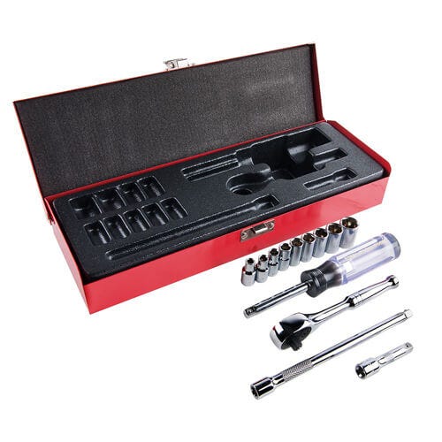 Klein® 65500 Socket Wrench Set, Standard, Specifications: 1/4 in Drive, 6 point, 13 pc, Box Tool Storage, Tool Storage Included: Yes