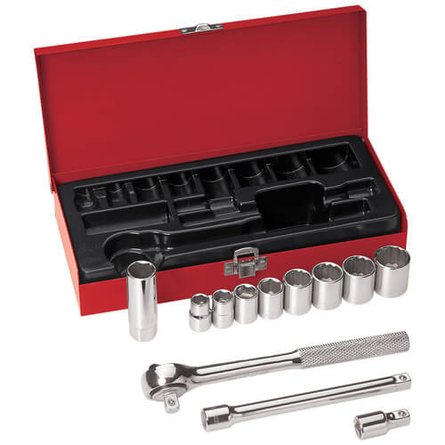 Klein® 65504 Socket Wrench Set, 6 or 12 Points, 3/8 in Drive, 12 pc