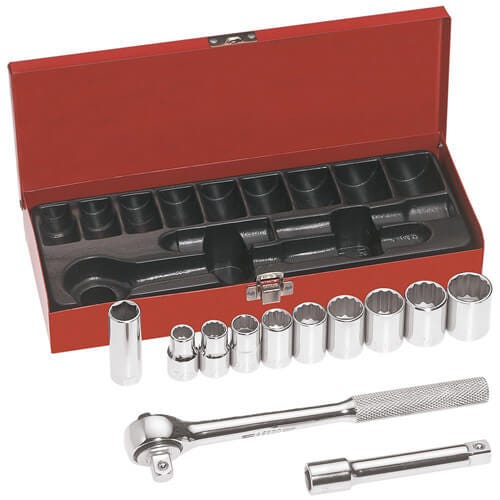 Klein® 65510 Socket Wrench Set, Imperial Standard, Specifications: 1/2 in Drive, 12 point, 12 pc, Box Tool Storage, Tool Storage Included: Yes