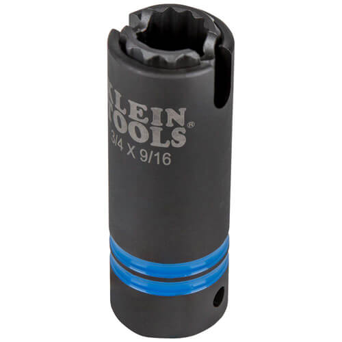 Klein® 66031 3-in-1 Single Ended Slotted Impact Socket, Cross Hole Style, 1/2 in, 3/4 x 9/16 in, 12 Points