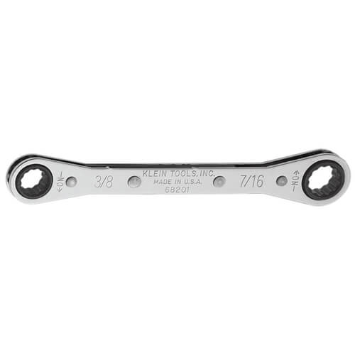 Klein® 68201 Box Wrench, Imperial, Reversible Ratcheting Wrench, 3/8 x 7/16 in Wrench Opening, 12 points, 5-1/2 in OAL