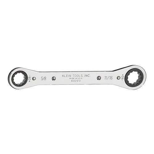 Klein® 68203 Box End Wrench, Reversible Ratcheting, Imperial, Reversible Ratcheting Wrench, 5/8 x 11/16 in Wrench Opening, 12 points, 8-1/4 in OAL