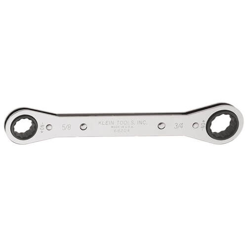Klein® 68204 Box Wrench, Standard, SAE, Offset/Ratcheting/Reversible/Spline Wrench, 5/8 x 3/4 in Wrench Opening, 12 points