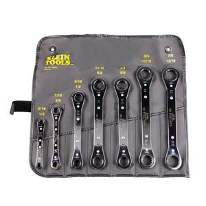 Klein® 68222 Box End Wrench Set, Ratcheting, Imperial, 1/4 x 5/16 to 13/16 x 7/8 in, 7 pc, 12 point, Offset, Box End Drive