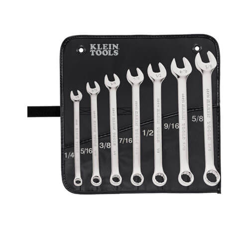 Klein® 68400 Combination Wrench Set, General Purpose, Imperial System of Measurement, 1/4 to 5/8 in, 7 pc, 12 point, 15° Offset