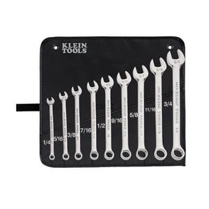 Klein® 68402 Combination Wrench Set, Imperial System of Measurement, 1/4 to 3/4 in, 9 pc, 12 point, 15° Offset