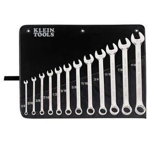 Klein® 68404 Combination Wrench Set, Imperial System of Measurement, 1/4 to 15/16 in, 12 pc, 12 point, 15° Offset