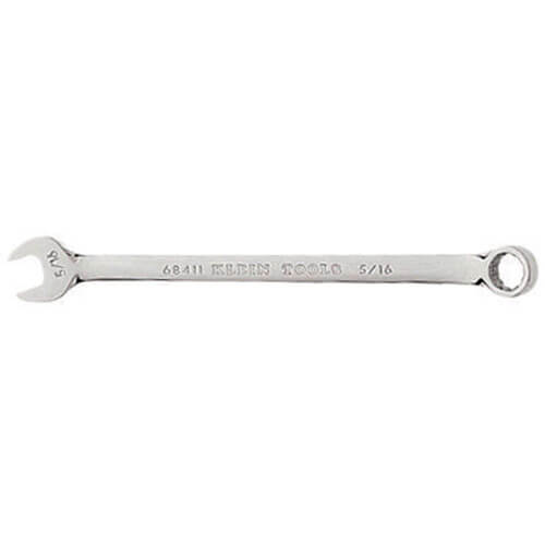 Klein® 68411 Combination Wrench, 5/16 in Wrench, 12 Points, 15° Offset, 4-3/8 in OAL, Forged Alloy Steel, Polished Chrome/Nickel Plated