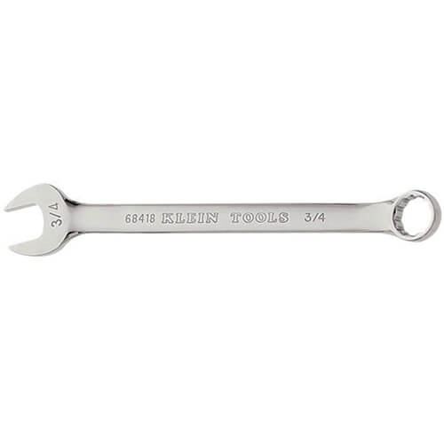 Klein® 68418 Combination Wrench, 3/4 in Wrench, 12 Points, 15° Offset, 9-7/8 in OAL, Forged Alloy Steel, Polished Chrome/Nickel Plated