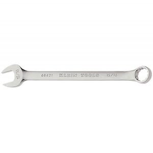 Klein® 68421 Combination Wrench, 15/16 in Wrench, 12 Points, 15° Offset, 12-1/2 in OAL, Forged Alloy Steel, Polished Chrome/Nickel Plated