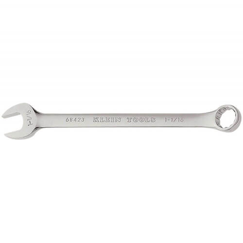 Klein® 68423 Combination Wrench, 1-1/16 in Wrench, 12 Points, 15° Offset, 14-1/4 in OAL, Forged Alloy Steel, Polished Chrome/Nickel Plated