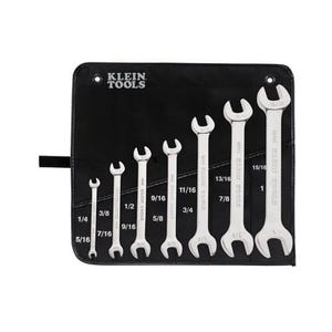 Klein® 68452 Wrench Set, Open Ended, Imperial, 1/4 x 5/16 to 15/16 x 1 in, 7 pc, 15° Offset, Forged Alloy Steel