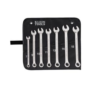 Klein® 68500 Combination Wrench Set, Metric System of Measurement, 7 to 15 mm, 7 pc, 12 point, 15° Offset