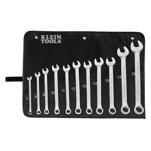 Klein® 68502 Combination Wrench Set, Metric System of Measurement, 7 to 19 mm, 11 pc, 12 point, 15° Offset