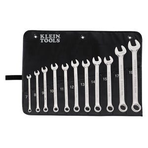 Klein® 68502 Combination Wrench Set, Metric System of Measurement, 7 to 19 mm, 11 pc, 12 point, 15° Offset