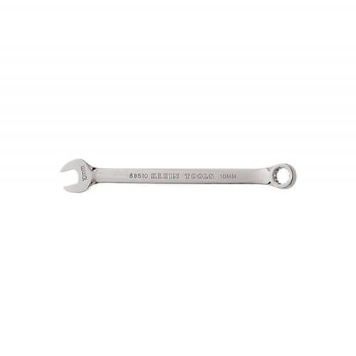 Klein® 68510 Combination Wrench, 10 mm Wrench, 12 Points, 15° Offset, 6-1/2 in OAL, Forged Alloy Steel, Polished Chrome/Nickel Plated