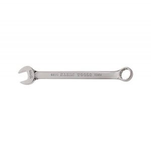 Klein® 68515 Combination Wrench, 15 mm Wrench, 12 Points, 15° Offset, 7-1/2 in OAL, Forged Alloy Steel, Polished Chrome/Nickel Plated