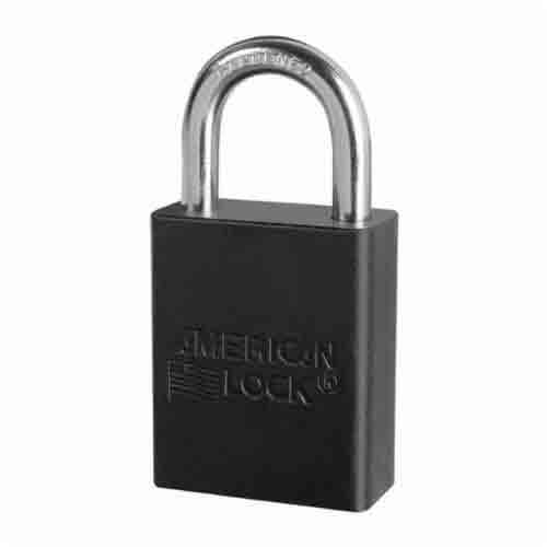 Master Lock® American Lock® A1105BLK Safety Padlock, Different Key, Black, Anodized Aluminum Body, 1/4 dia x 1 H X 25/32 in W