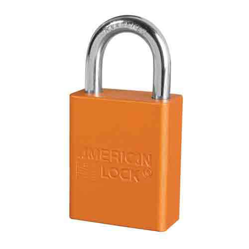 Master Lock® American Lock® A1105KAORJ Safety Padlock, Alike Key, Orange, Anodized Aluminum Body, 1/4 in dia x 1 in H x 25/32 in W