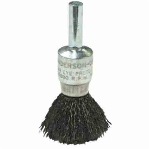 Weiler® 07021 Anderson Light Duty Solid Stem Mount End Brush, NS Series, 3/4 in, Crimped, 0.0104 in, Carbon Steel Fill, 7/8 in L