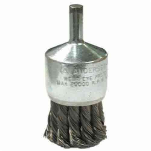 Weiler® 12081 Anderson Hollow End Stem Mount Swaged Cup End Brush, NH Series, 1-1/8 in, Knot, 0.02 in, Carbon Steel Fill