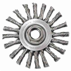 Weiler® 12575 Anderson Narrow Face Wheel Brush, TC Series, 4 in dia Brush, 3/8 in W Face, 0.02 in dia Cable Twist Knot Filament