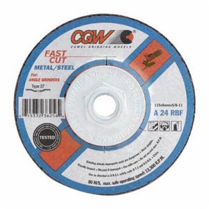 CGW® 70401 Depressed Center Wheel, 4-1/2 in dia, 5/8-11 Center Hole, 24 Grit, Diamond Abrasive