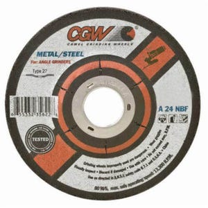 CGW® 36231 Flat Fast Cut Depressed Center Wheel, 6 in dia x 1/4 in Thick, 7/8 in Center Hole, 24 Grit, Aluminum Oxide Abrasive