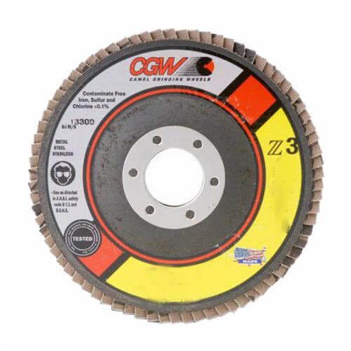 CGW® 42324 Contaminant-Free Premium Regular Coated Abrasive Flap Disc, 4-1/2 in dia, 7/8 in Center Hole, 60 Grit, Medium