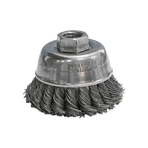 CGW® 60070 High Speed Small Grinder Premium Cup Brush, 2-3/4 in dia Brush, 5/8-11 Arbor Hole, 0.02 in dia Filament/Wire