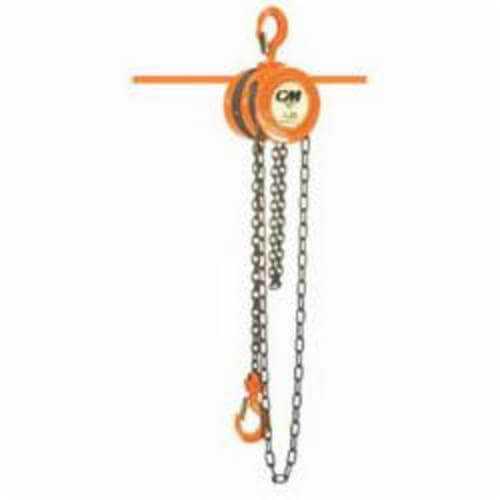 CM® 2214 622 Double Reeved Hand Chain Hoist, 3 ton Load, 20 ft H Lifting, 21-29/32 in Min Between Hooks, 65 lb Rated