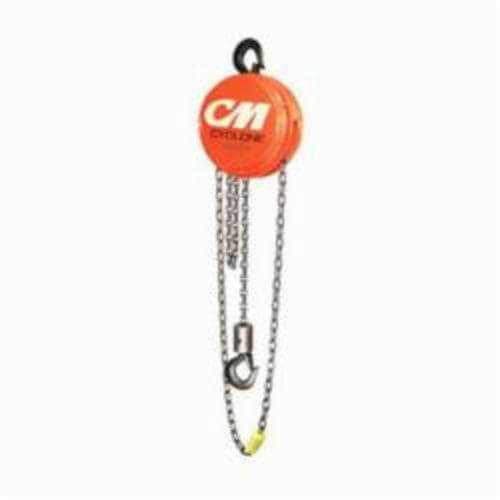 CM® Cyclone® 4624 Single Reeved Hand Chain Hoist, 1 ton Load, 10 ft H Lifting, 14 in Min Between Hooks, 1-1/8 in Hook Opening