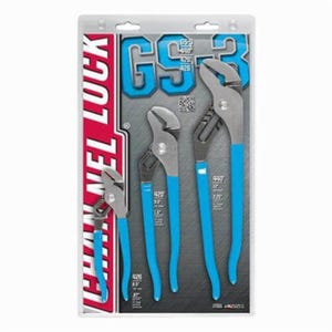 Channellock® GS-3 Plier Set, Tongue and Groove, 3 pc, Dipped Handle, High Carbon Steel, Polished, Blue® Grip Handle
