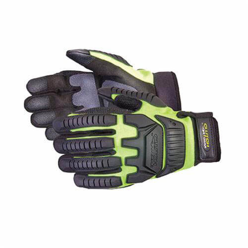 Superior Glove® MXVSBPB Clutch Gear™ Impact Protection Glove, PVC Sure Grip®, Cut/Puncture Resistant, Hi-Viz Lime Green