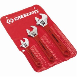Crescent® AC26810CV Wrench Set, Adjustable, Imperial, 6 to 10 in, 3 pc, Polished Head, Cushion Grip, Heat Treated Alloy Steel