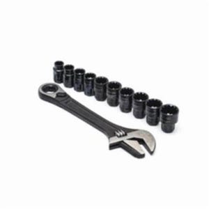 Crescent® CPTAW8 X6™ Pass-Thru™ Adjustable Wrench and Socket Set, Imperial/Metric, 11 pc, Black Phosphate
