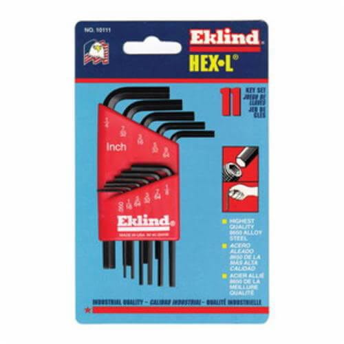 Eklind® 10211 Hex-L® Long Key Set, 11 pc, 0.05 to 0.25 in Hex, L-Handle Handle, Alloy Steel, Black Oxide