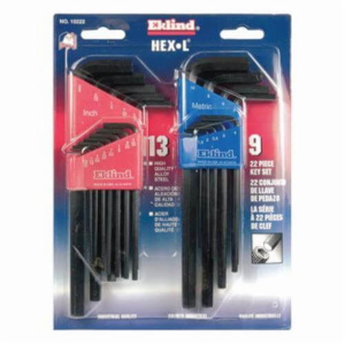 Eklind® 10222 Hex-L® Long Key Set, 22 pc, 0.05 to 0.375 in, 1.5 to 10 mm Hex, L-Handle, Alloy Steel, Black Oxide