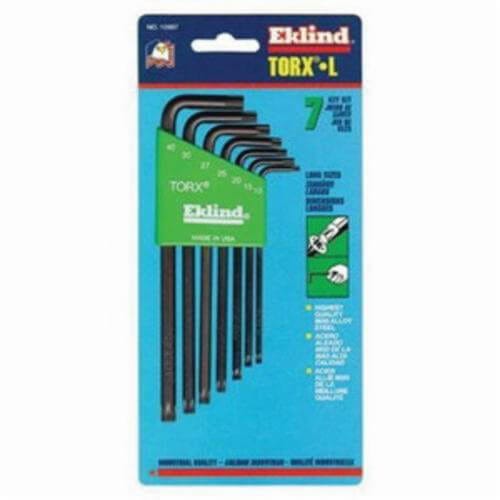 Eklind® 10907 Long Key Set, 7 pc, T10 to T40 Torx®, L-Handle, ANSI B18.3, Alloy Steel, Black Oxide