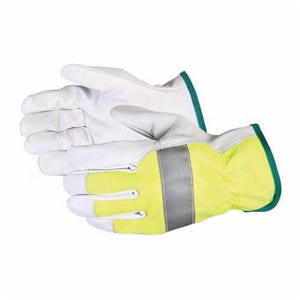 Superior Glove® 378GAHVBXL Endura® High Visibility General Purpose Gloves, Driver, XL, Goatskin Leather Palm, Knit Wrist Cuff