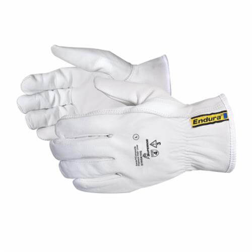 Superior Glove® 378GKTFGL Endura® Arc Flash Driver Cut-Resistant Gloves, L, Goatskin Grain Leather, String Knit Wrist Cuff, White