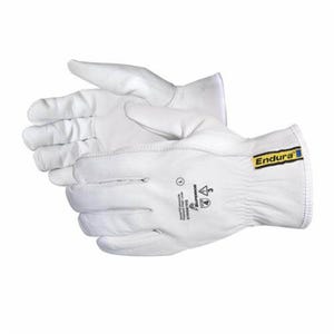 Superior Glove® 378GKTFGL Endura® Arc Flash Driver Cut-Resistant Gloves, L, Goatskin Grain Leather, String Knit Wrist Cuff, White