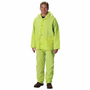PIP® 201-355S Base35™ 3 pc Premium Rain Suit, S, Hi-Viz Lime Yellow, Polyester/PVC, 46 in Waist, 29 in L Inseam, Detachable Hood