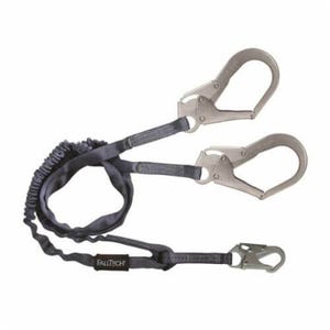 FallTech® 8259Y3 Internal Shock Absorbing Lanyard, 310 lb Load Capacity, 6 ft L, Polyester Line, 2 Legs, Rebar Hook Anchorage Connection