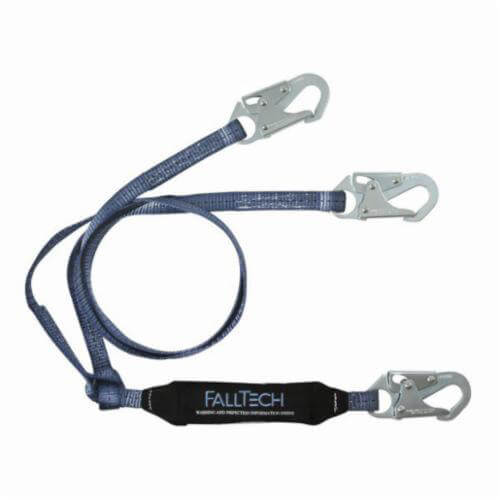 FallTech® 82608 ViewPack™ Shock Absorbing Lanyard, 310 lb Load, 6 ft L, Polyester Line, 2 Legs, Snap Hook Anchorage Connection