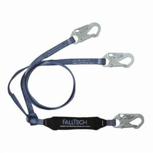 FallTech® 82608 ViewPack™ Shock Absorbing Lanyard, 310 lb Load, 6 ft L, Polyester Line, 2 Legs, Snap Hook Anchorage Connection